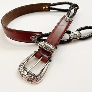 Brighton Brown Leather & Silver Country Western Rodeo Belt